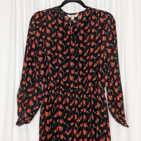 Tucker NYC Juliette Dress Mariposa in Crepe de Chine Silk Midi Floral - Picture 2 of 11